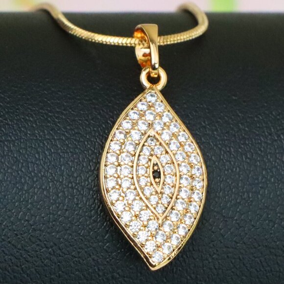 "Rose Gold Eye Leaf Pendant with White and Black Crystal Detail, XPPT1254 - Picture 1 of 12